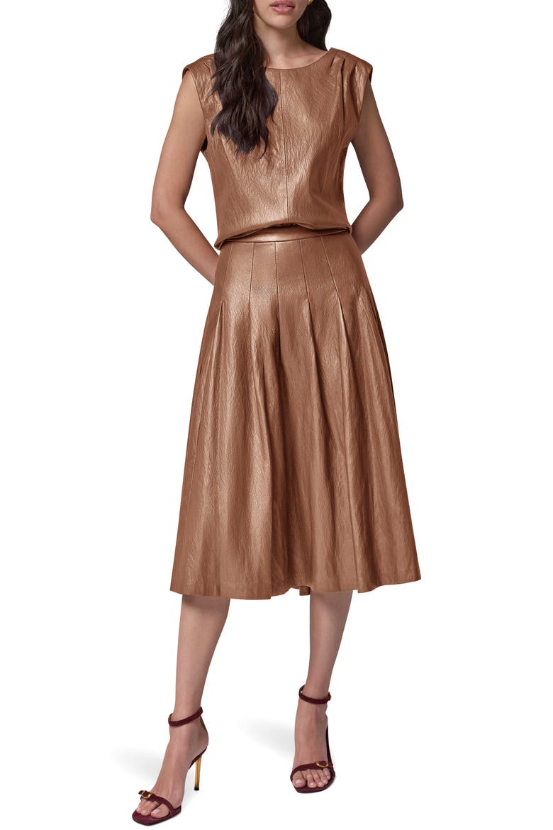 Pleated Faux Leather Midi Skirt, Alternate, color, CAMEL