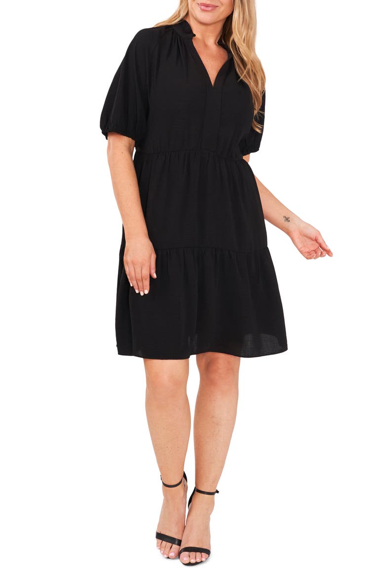 Tiered Ruffle Neck Dress, Alternate, color, RICH BLACK