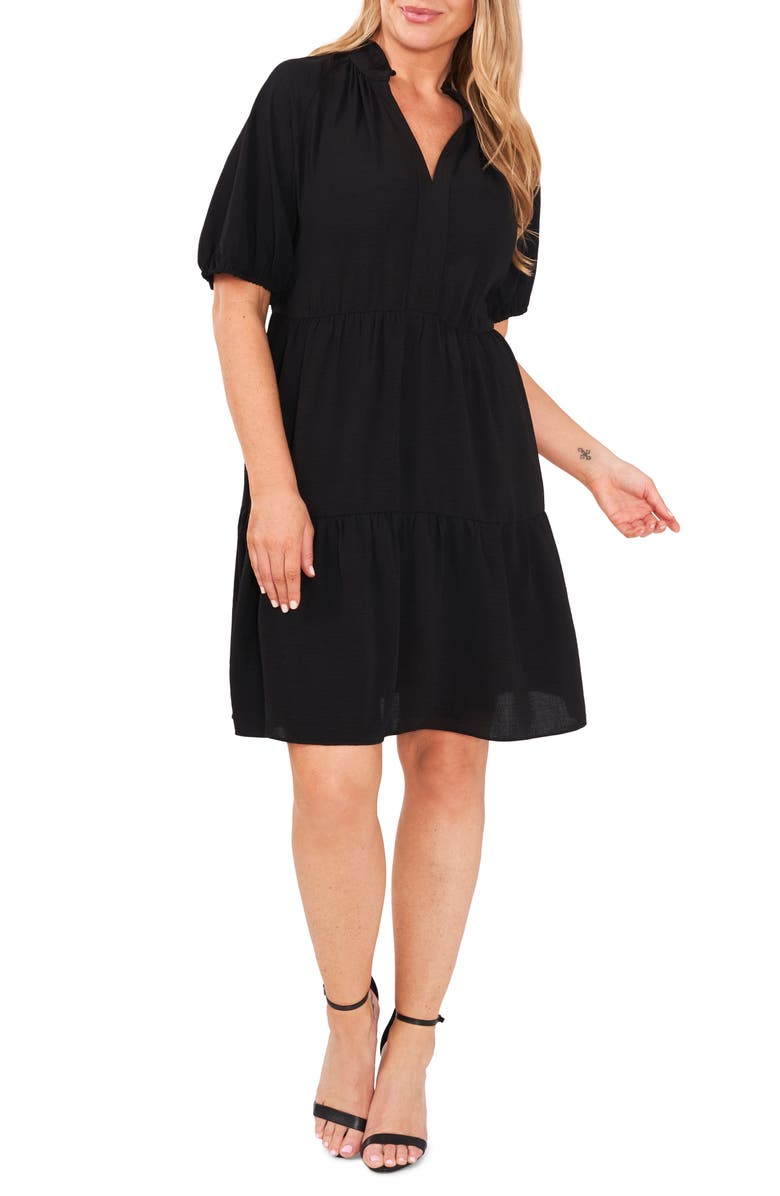 CeCe Tiered Ruffle Neck Dress, Alternate, color, Rich Black