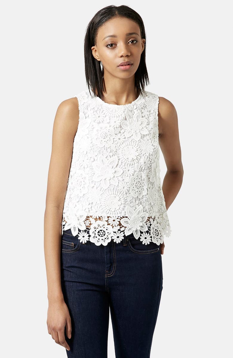 Topshop Floral Crochet Shell Top, Main, color, 