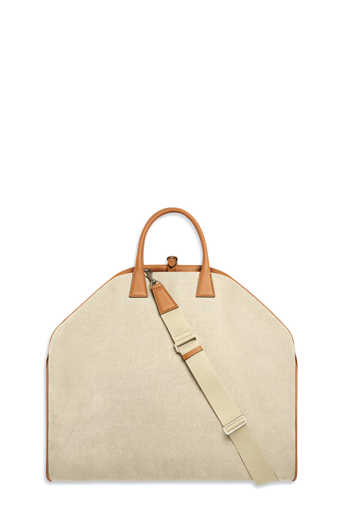 Aviteur Canvas Garment Bag With Leather Trim In Brown