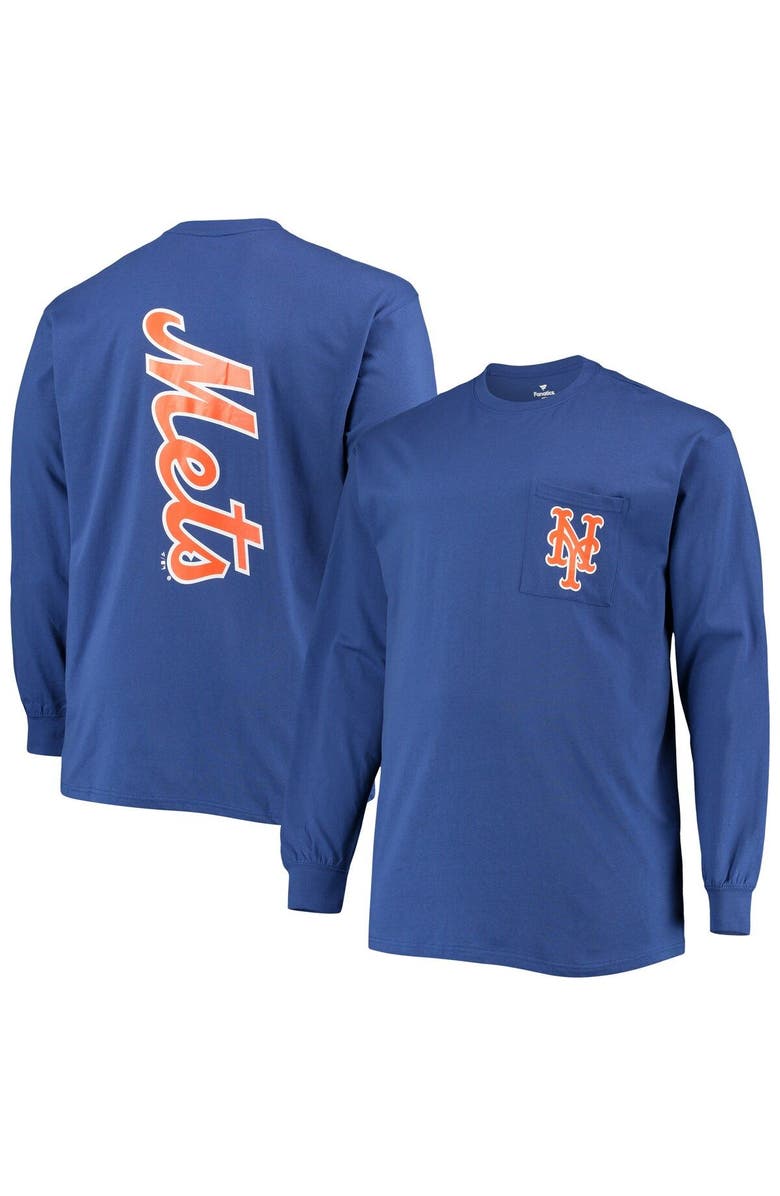 FANATICS Men's Fanatics Branded Royal New York Mets Big & Tall Solid Back Hit Long Sleeve T-Shirt, Main, color, 