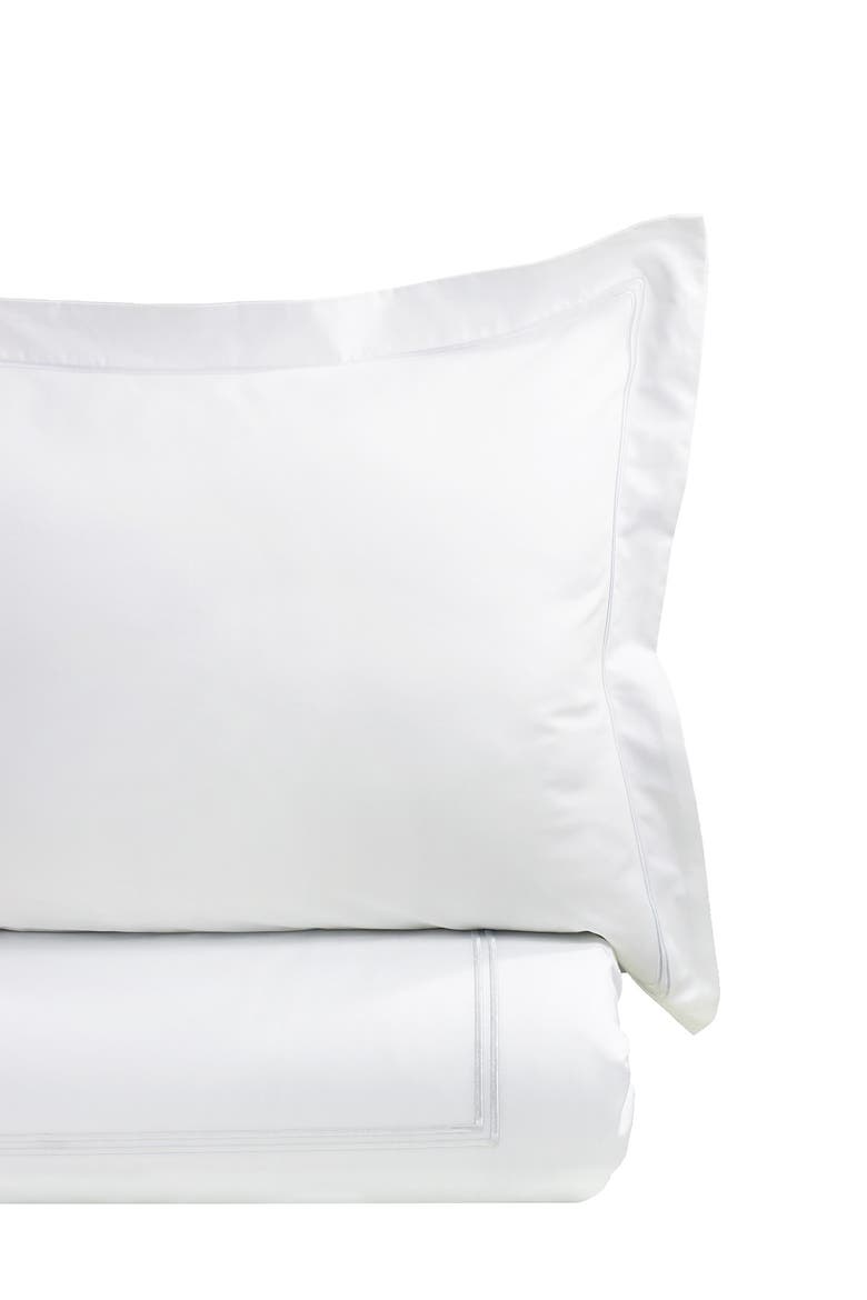 Dual Stripe Embroidered 600 Thread Count Cotton Duvet Set, Alternate, color, WHITE/WHITE