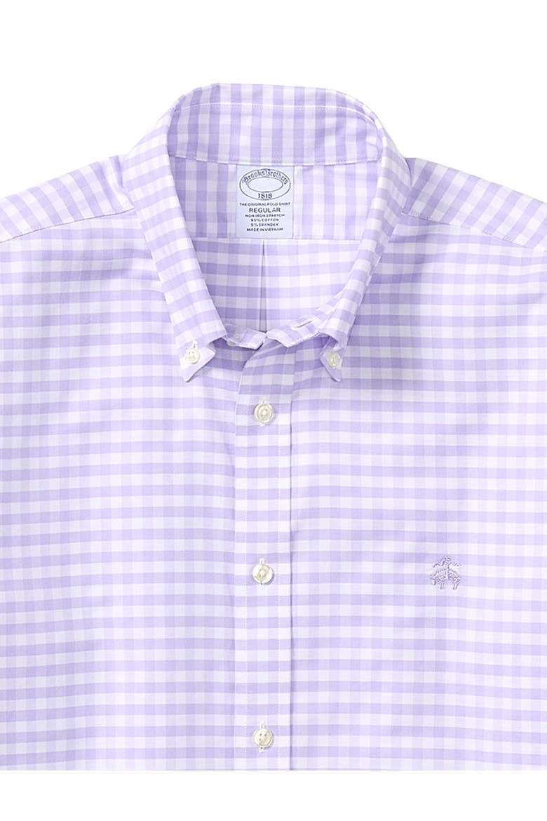 Big & Tall Non-Iron Gingham Sport Shirt, Alternate, color, LAVENDER