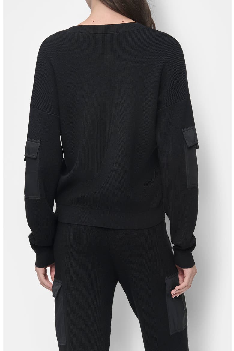 Cargo Sleeve Rib Sweater, Alternate, color, BLACK