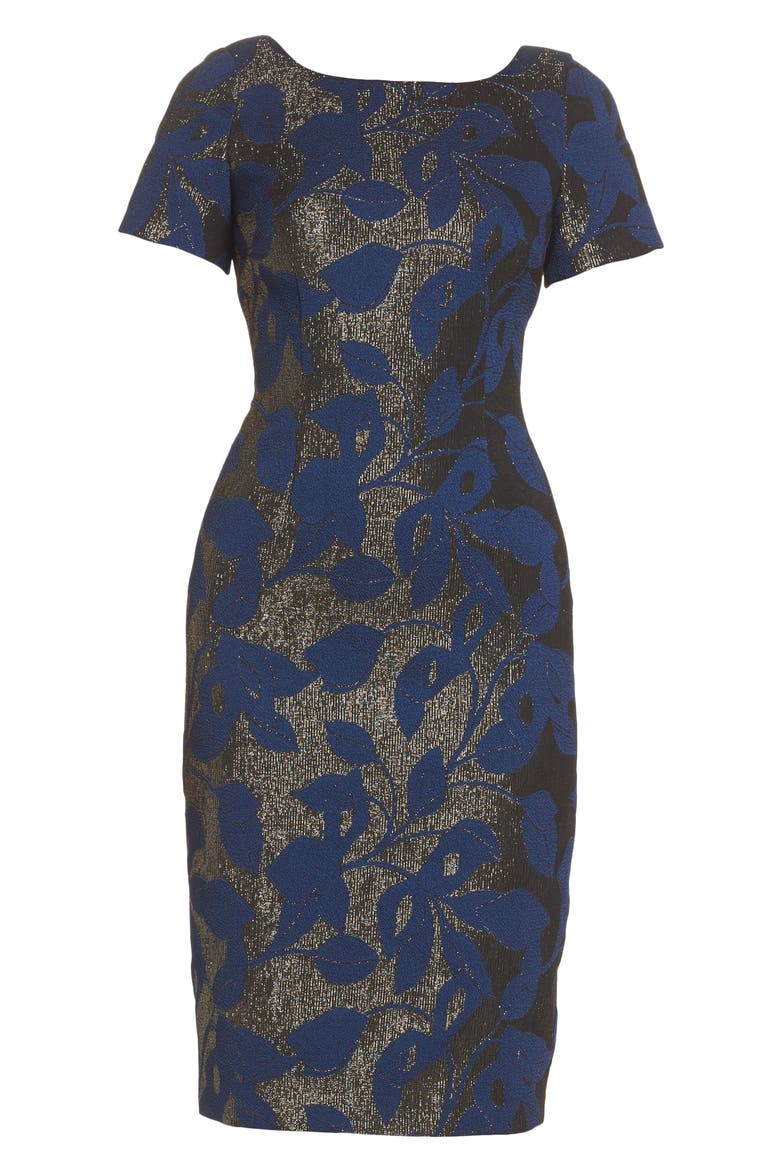 Metallic Jacquard Sheath Dress, Alternate, color, NAVY