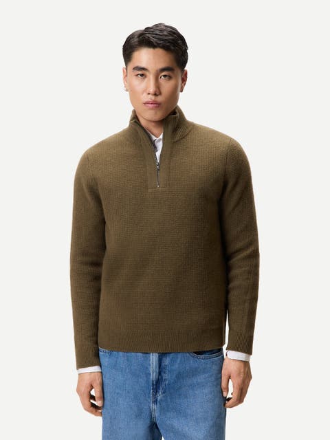 Men's Cashmere Waffle Knit Half-Zip Sweater