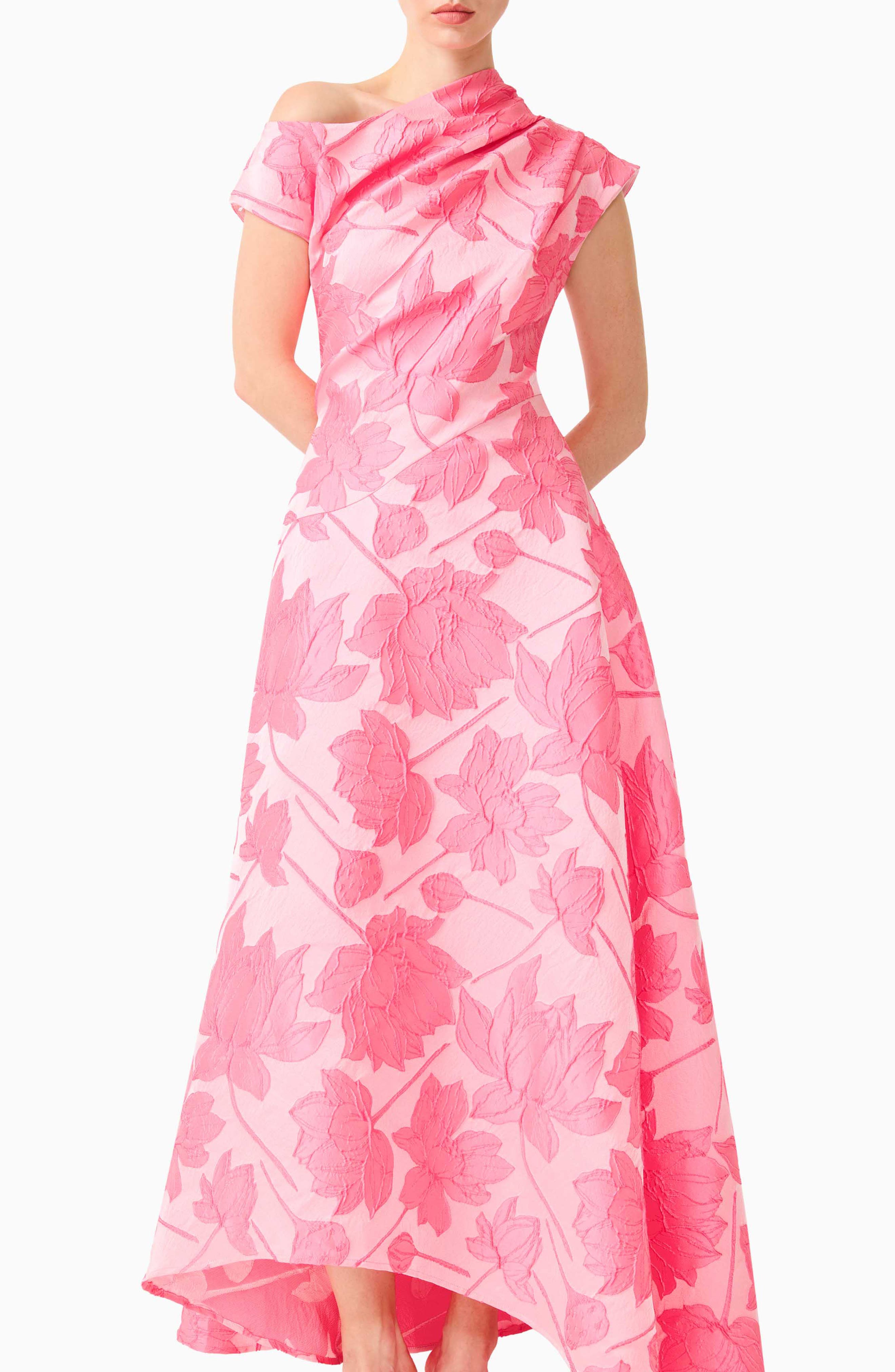 jacquard floral asymmetrical long dress Jacquard Floral Asymmetrical Long Dress