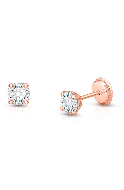 14K Gold 4mm Round Cut Studs Screw Back Earrings
