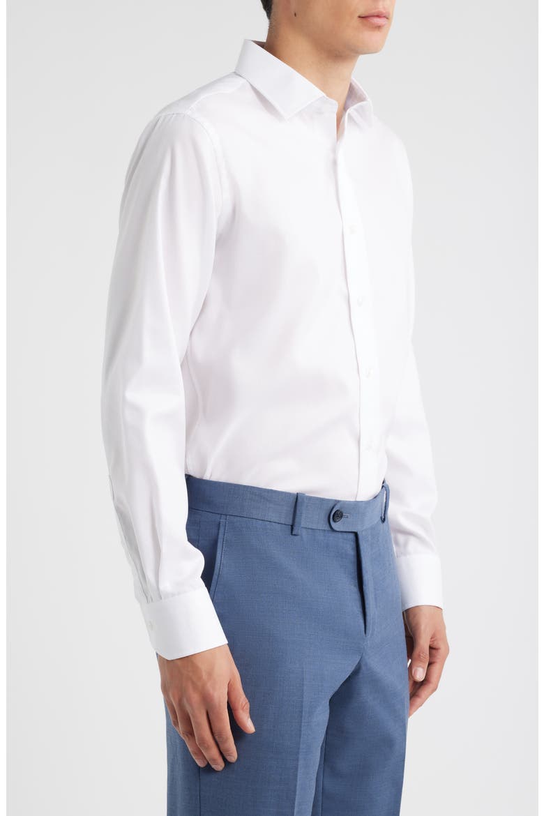 Trim Fit Diamond Textured White Cotton Dress Shirt, Alternate, color, WHITE
