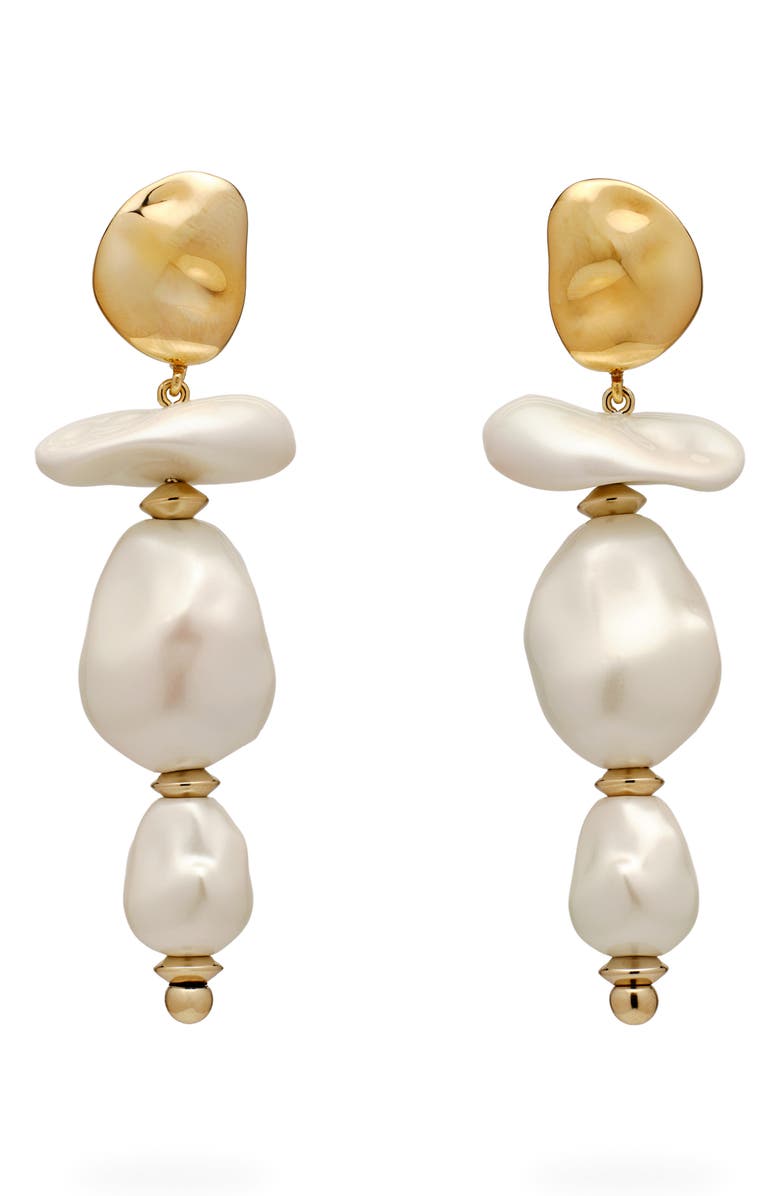 Cult Gaia Fabbie Faux Pearl Linear Drop Earrings, Main, color, Pearl