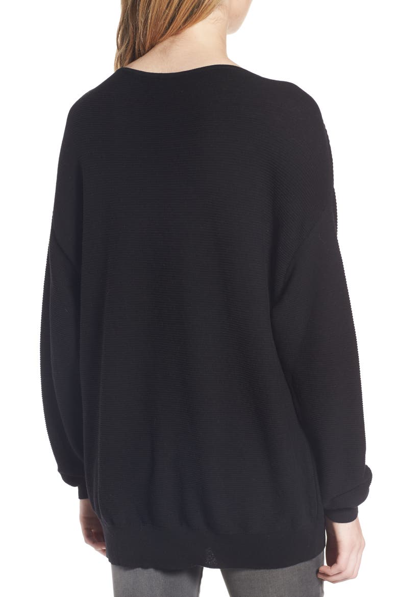Boatneck Rib Knit Pullover, Alternate, color, BLACK
