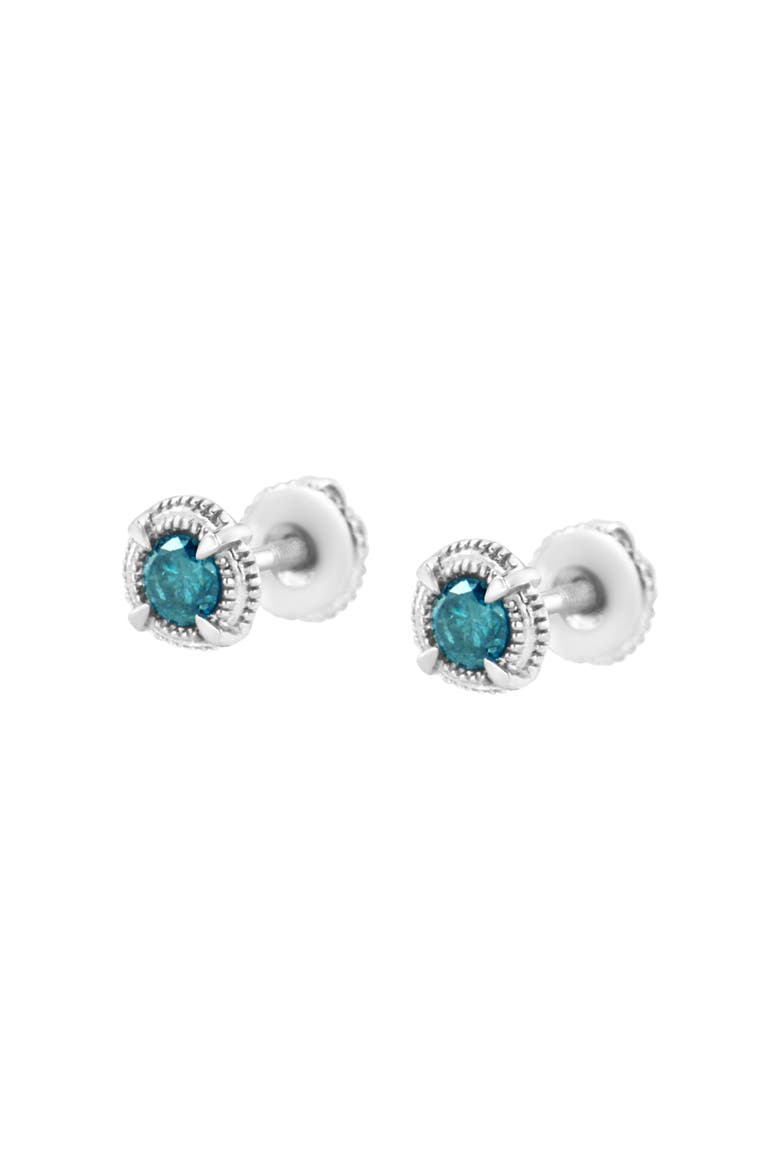 Silver 1 1/2 Ct Blue Diamond Solitaire Milgrain Stud Earrings, Alternate, color, Blue Diamond