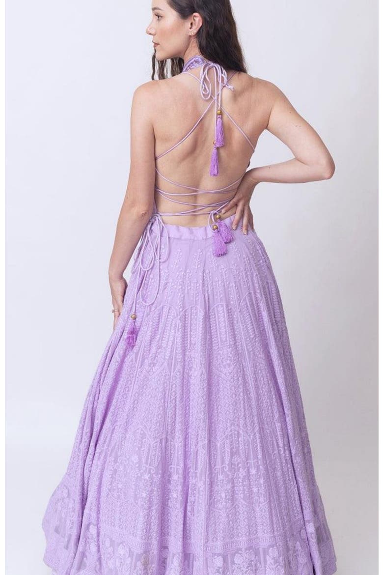 Maisa Embroidered High Neck Gown, Alternate, color, Lilac