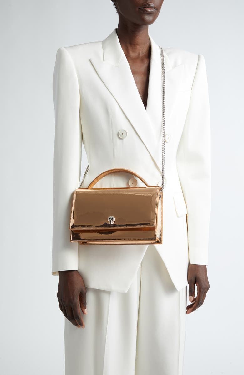 McQueen Medium Skull Metallic Faux Leather Handbag, Alternate, color,