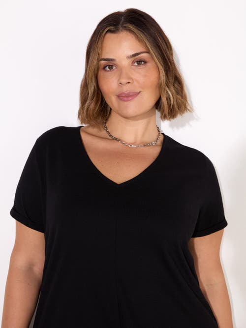 Live Unlimited Cotton Slub V-neck Longline T-shirt In Black