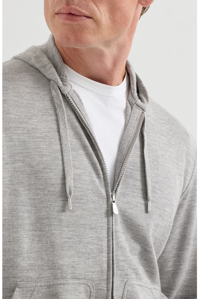 Cashmere and silk French terry hooded sweatshirt with zipper, Alternate, color, Grey