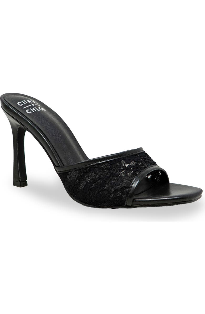 CHASE AND CHLOE Nerissa Lace Sandal, Main, color, Black Lace