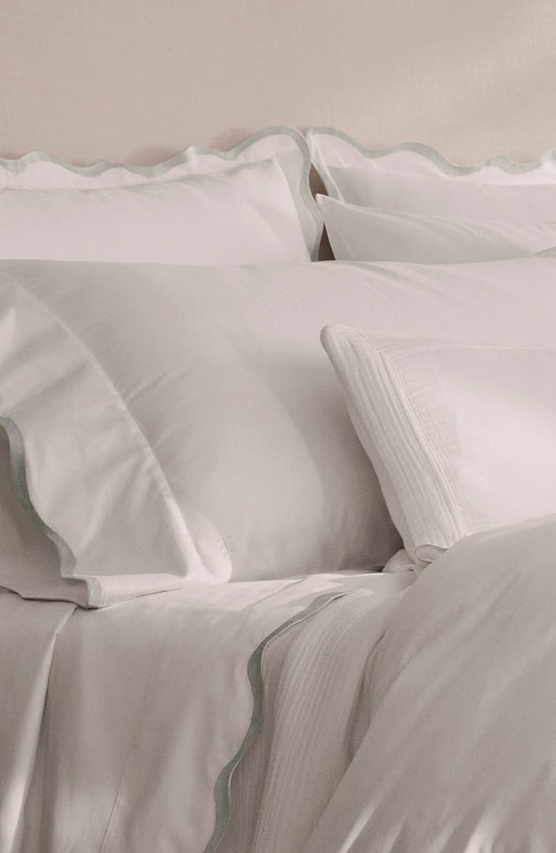 Boll & Branch Signature Curved Edge Set of 2 Organic Cotton Pillowcases, Alternate, color, White/ Mist