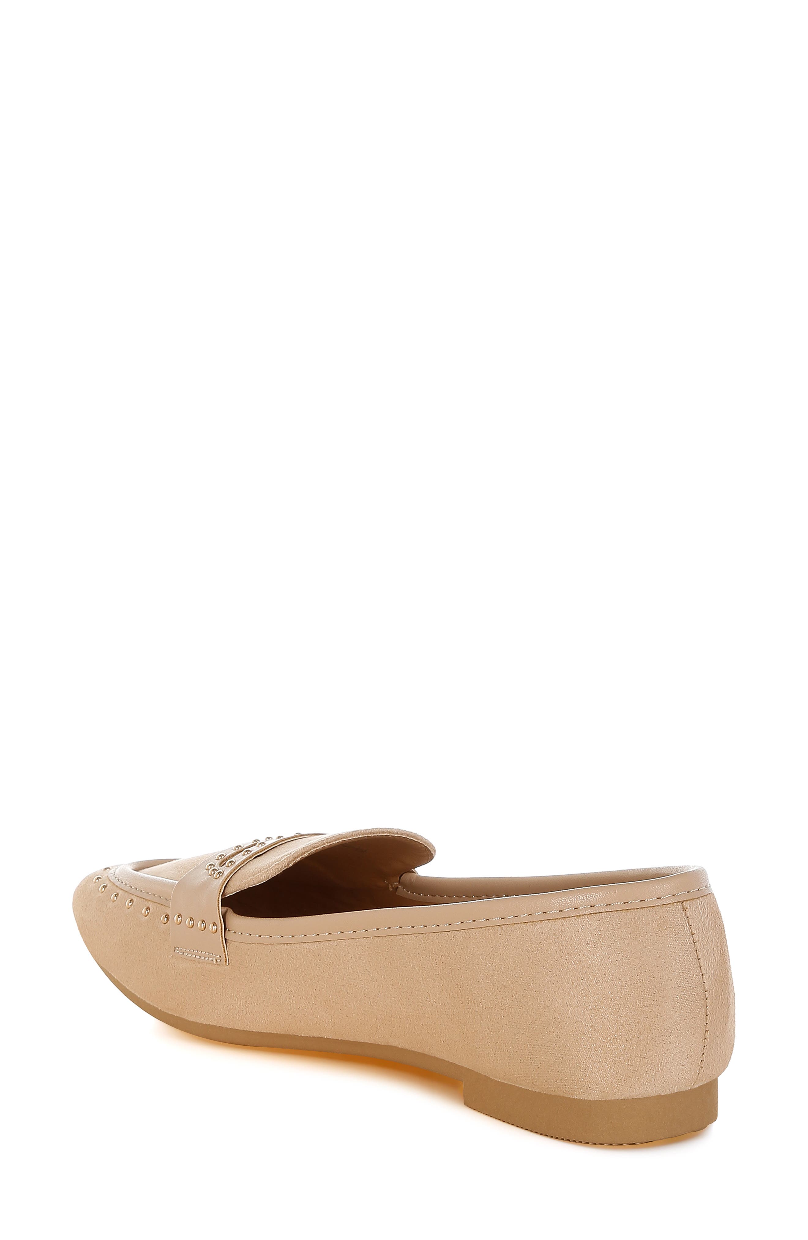 LONDON RAG Lumina Penny Strap Studded Loafer, Alternate, color, Beige