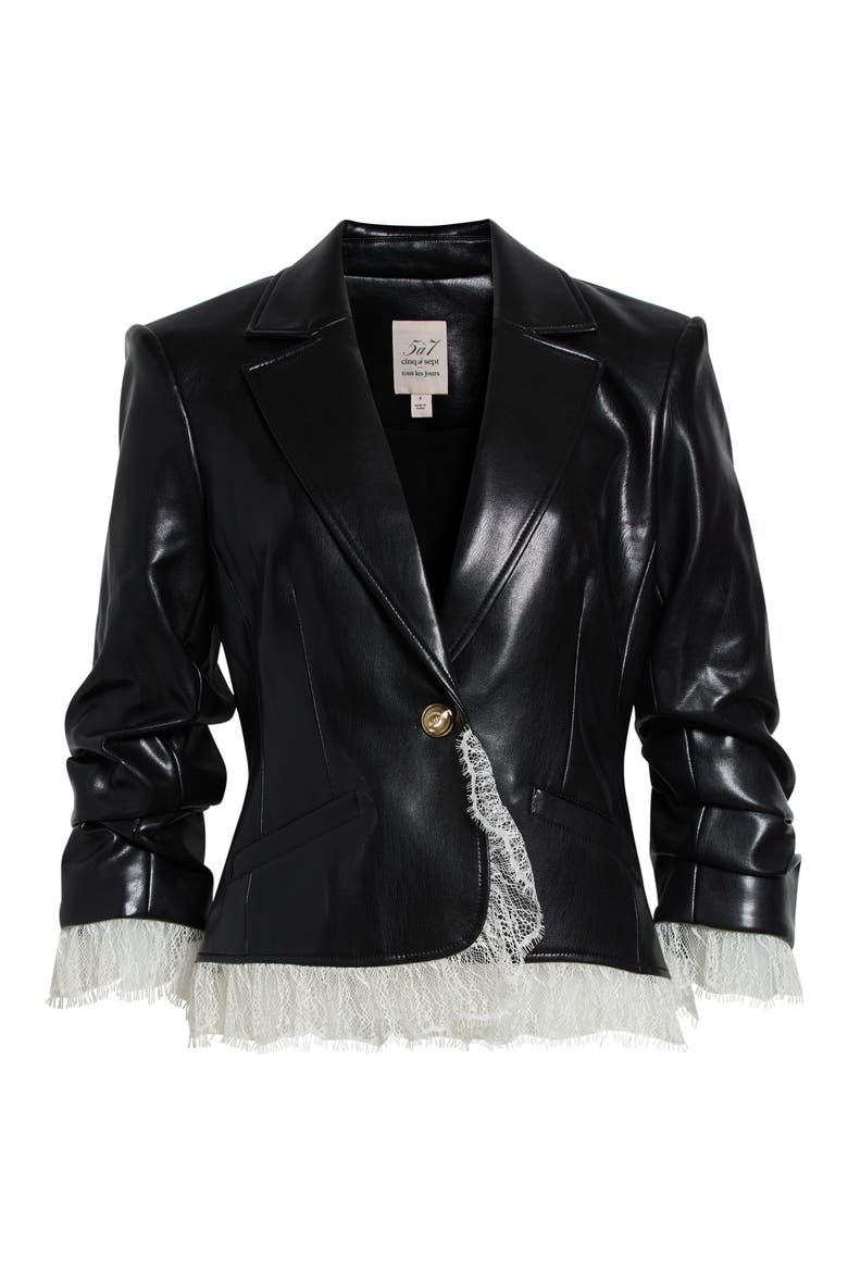 Le Petit Faux Leather Lace Trim Blazer, Alternate, color, BLACK/ IVORY
