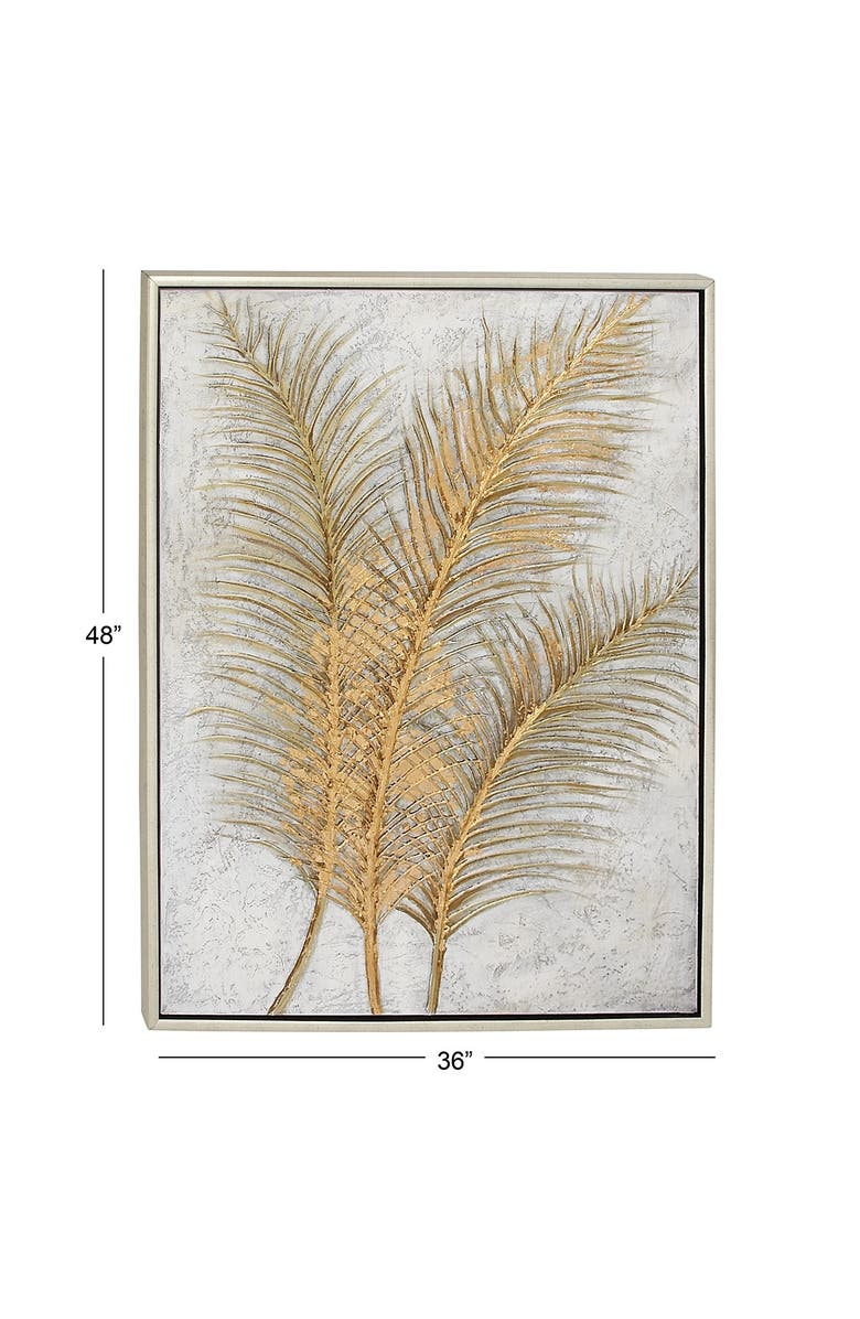COSMO BY COSMOPOLITAN Goldtone Canvas Leaf Framed Wall Art with Silvertone Frame, Alternate, color, Gold