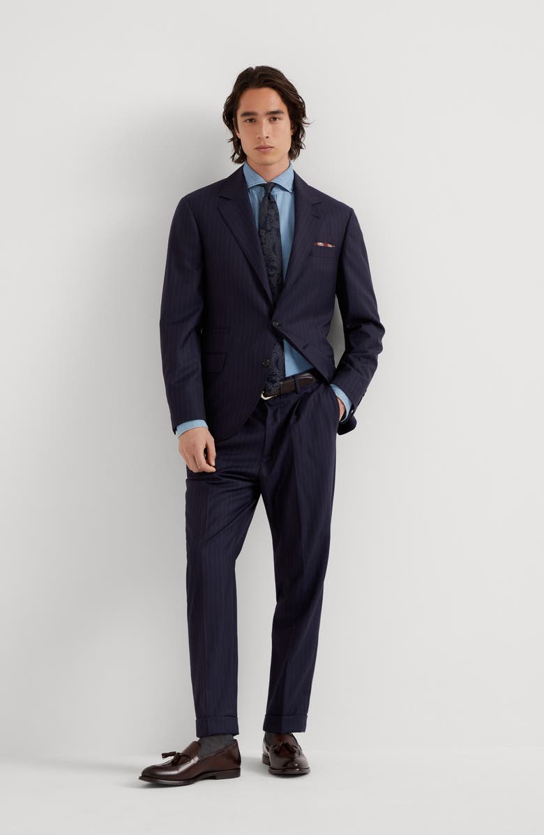 Brunello Cucinelli Leisure fit trousers with pleats, Alternate, color, Navy Blue