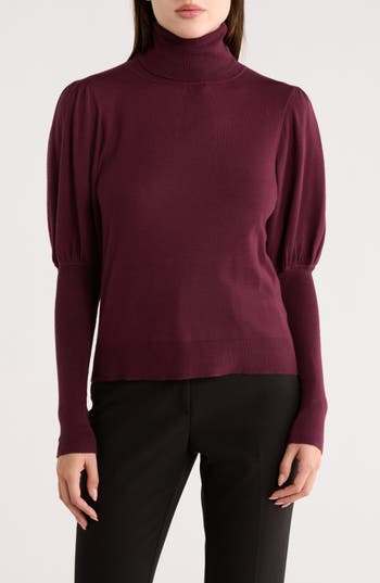 Max Studio Juliet Sleeve Turtleneck Sweater In Burgundy