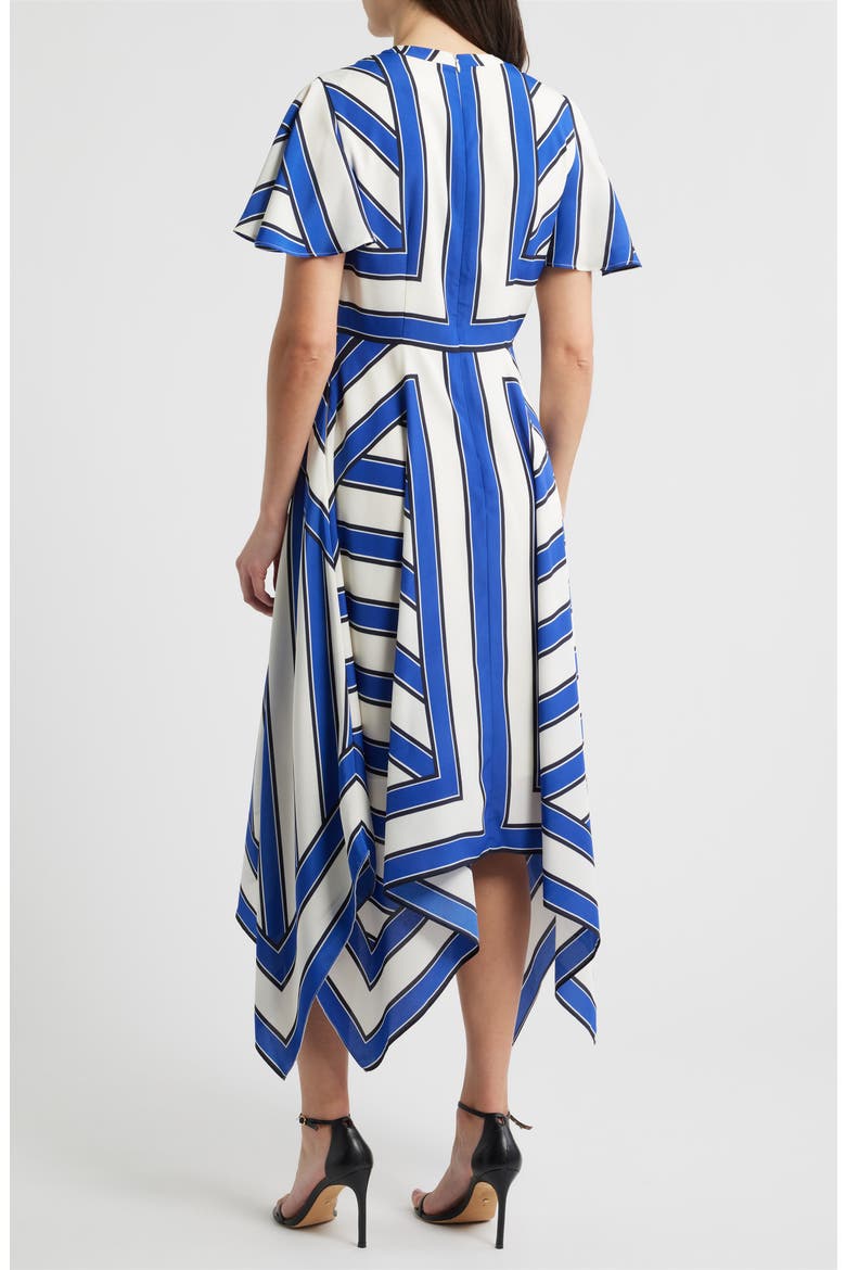 Geometric Stripe High Low Handkerchief Dress, Alternate, color, IVORY BLUE