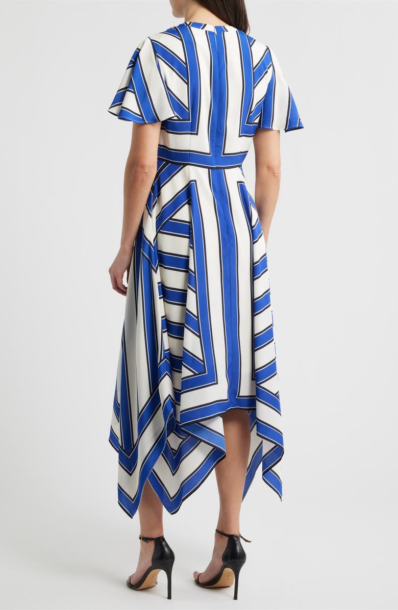 Eliza J Geometric Stripe High Low Handkerchief Dress, Alternate, color, Ivory Blue