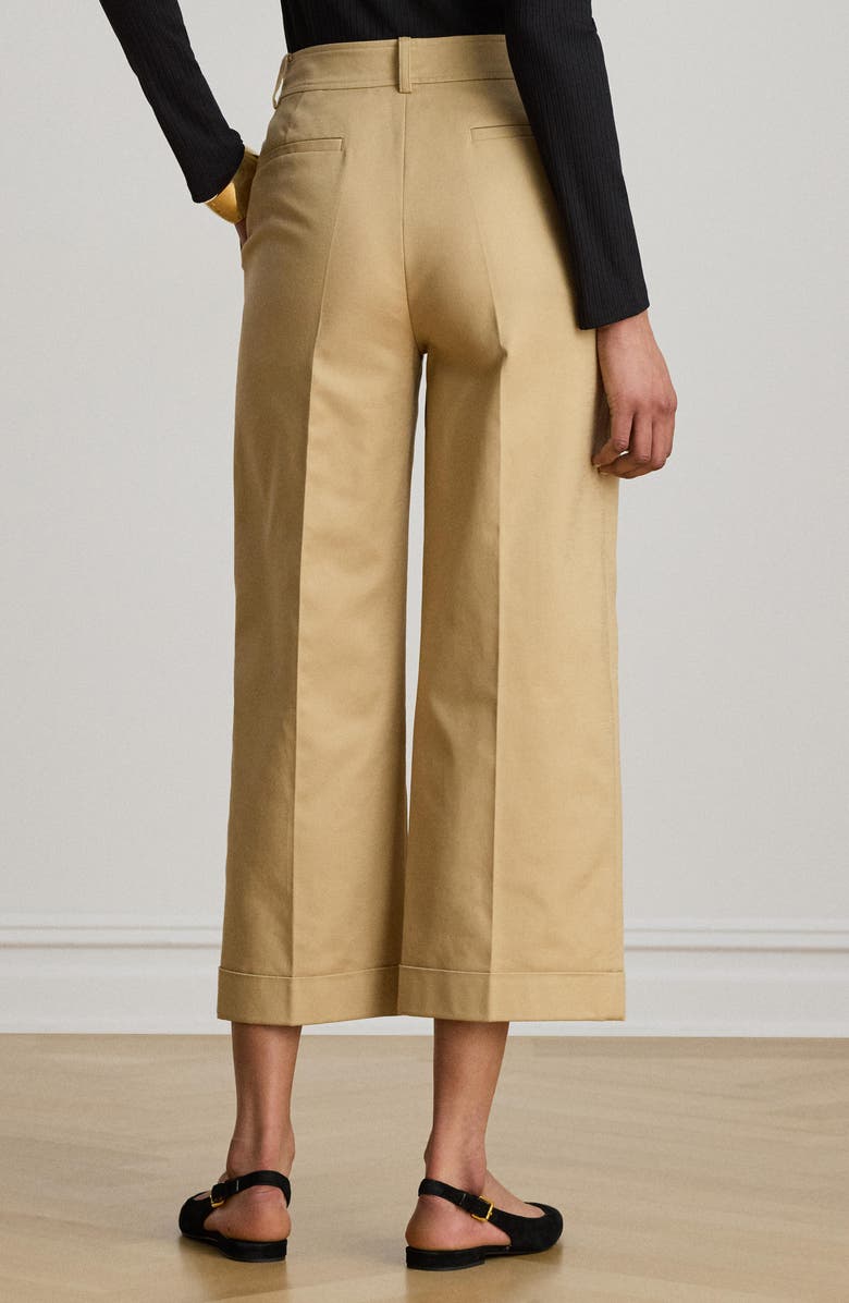 Lauren Ralph Lauren Cotton Stretch Twill Crop Wide Leg Pants, Alternate, color, Birch Beige