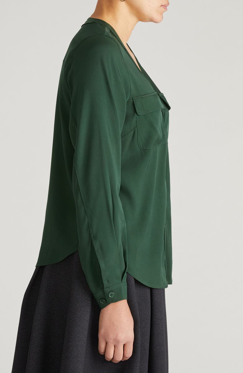 Universal Standard Cooling V-Neck Button-Up Shirt, Alternate, color, Forest Green