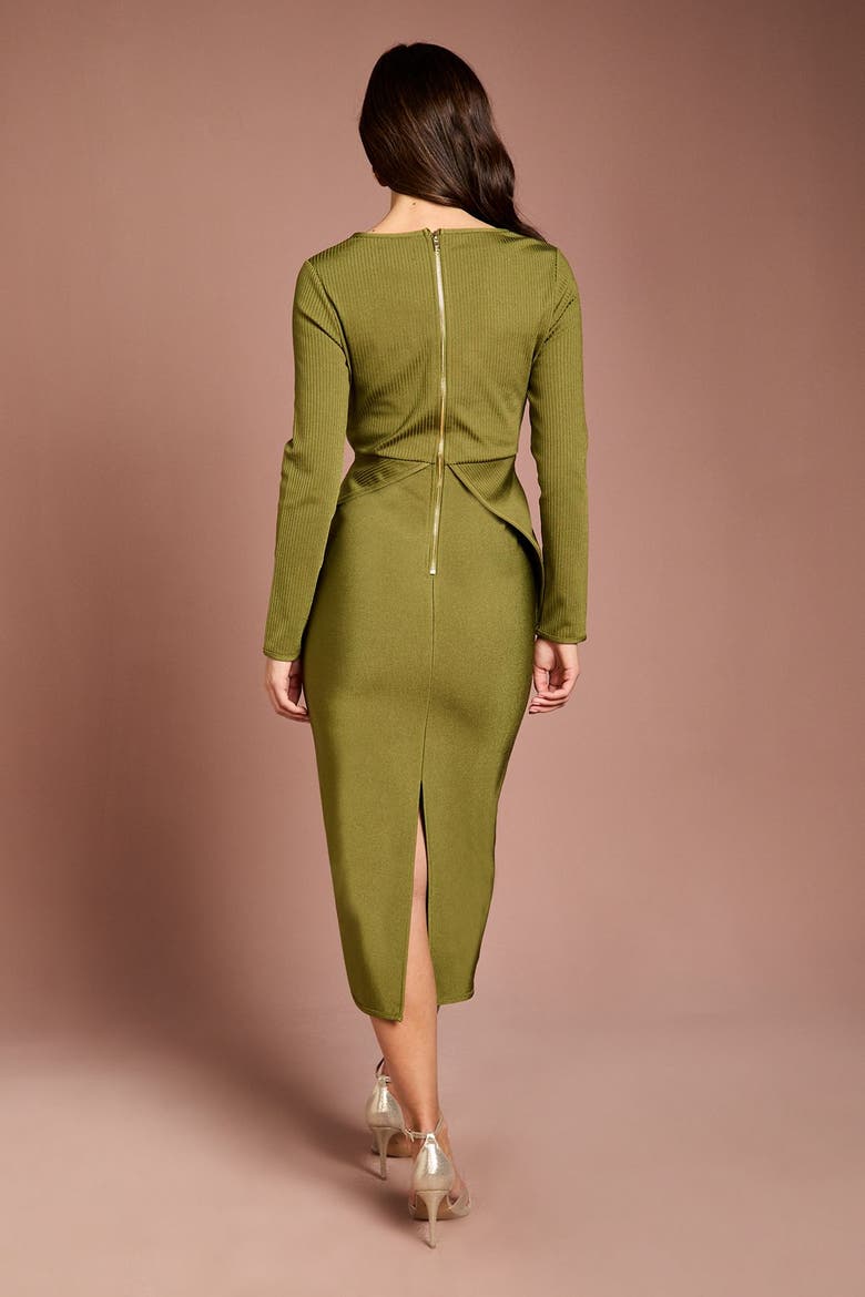 Bandage Twist Front V-Neck Midi Dress, Alternate, color, Olive