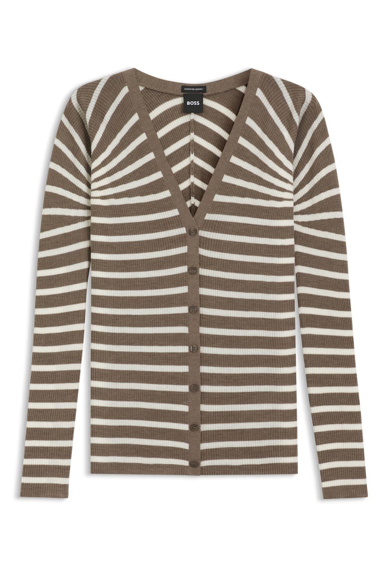 Fayani Striped Wool Cardigan, Alternate, color, WALNUT STRIPE