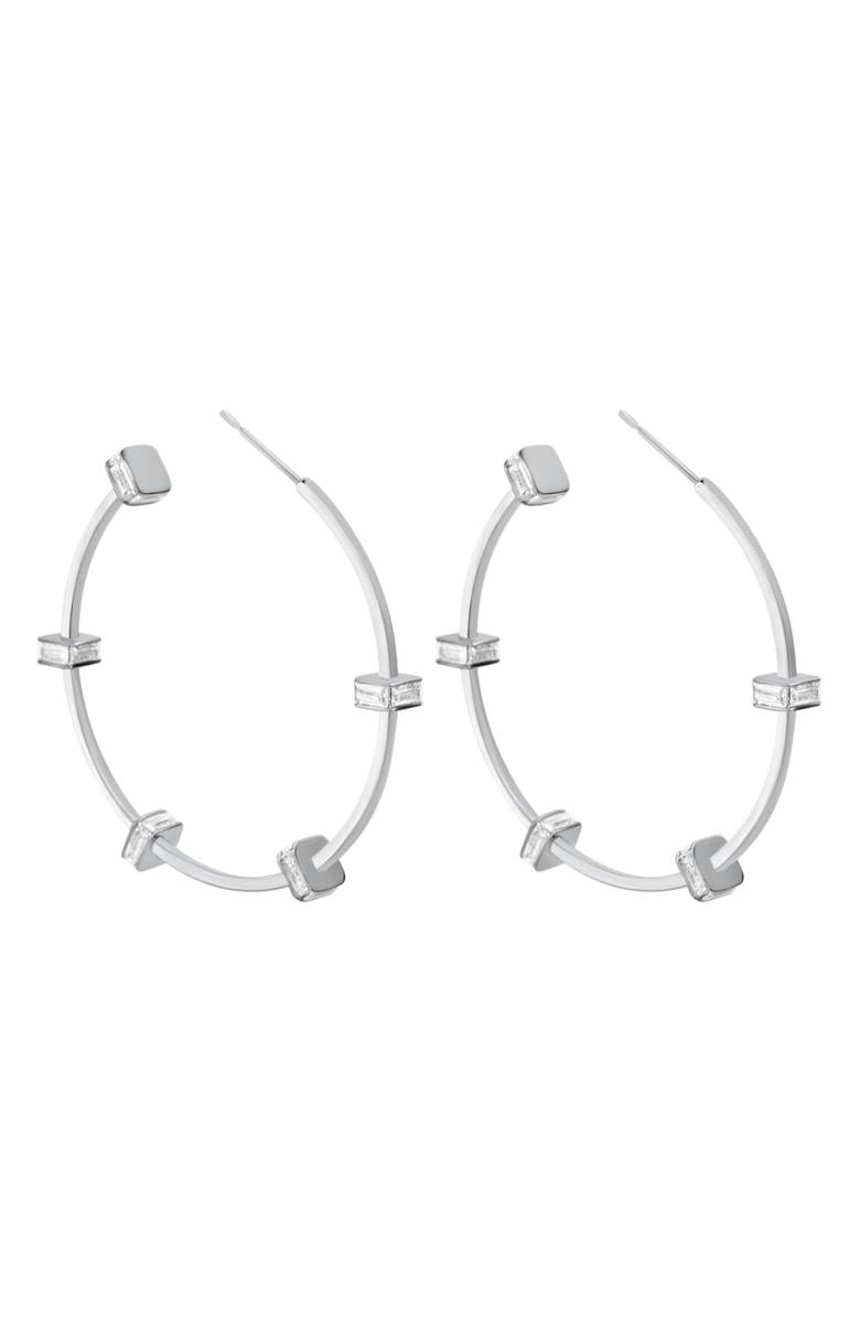 Liza Schwartz Bridget CZ Station Hoop Earrings, Main, color, Silver