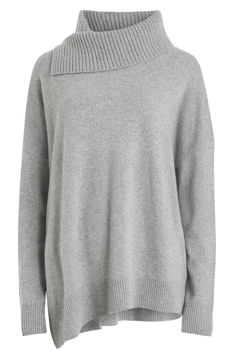 AllSaints Whitby Cashere & Wool Asymmetric Turtleneck Sweater, Alternate, color, Mid Grey Marl