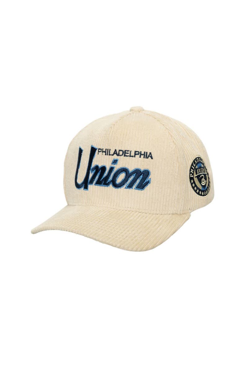 Mitchell & Ness Men's Mitchell & Ness Cream Philadelphia Union Corduroy Off Pro Crown Adjustable Hat, Main, color,