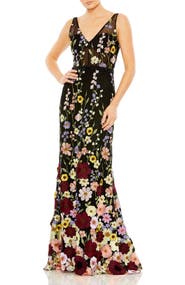 Mac Duggal Sleeveless Hand Stitched Floral Applique Dress