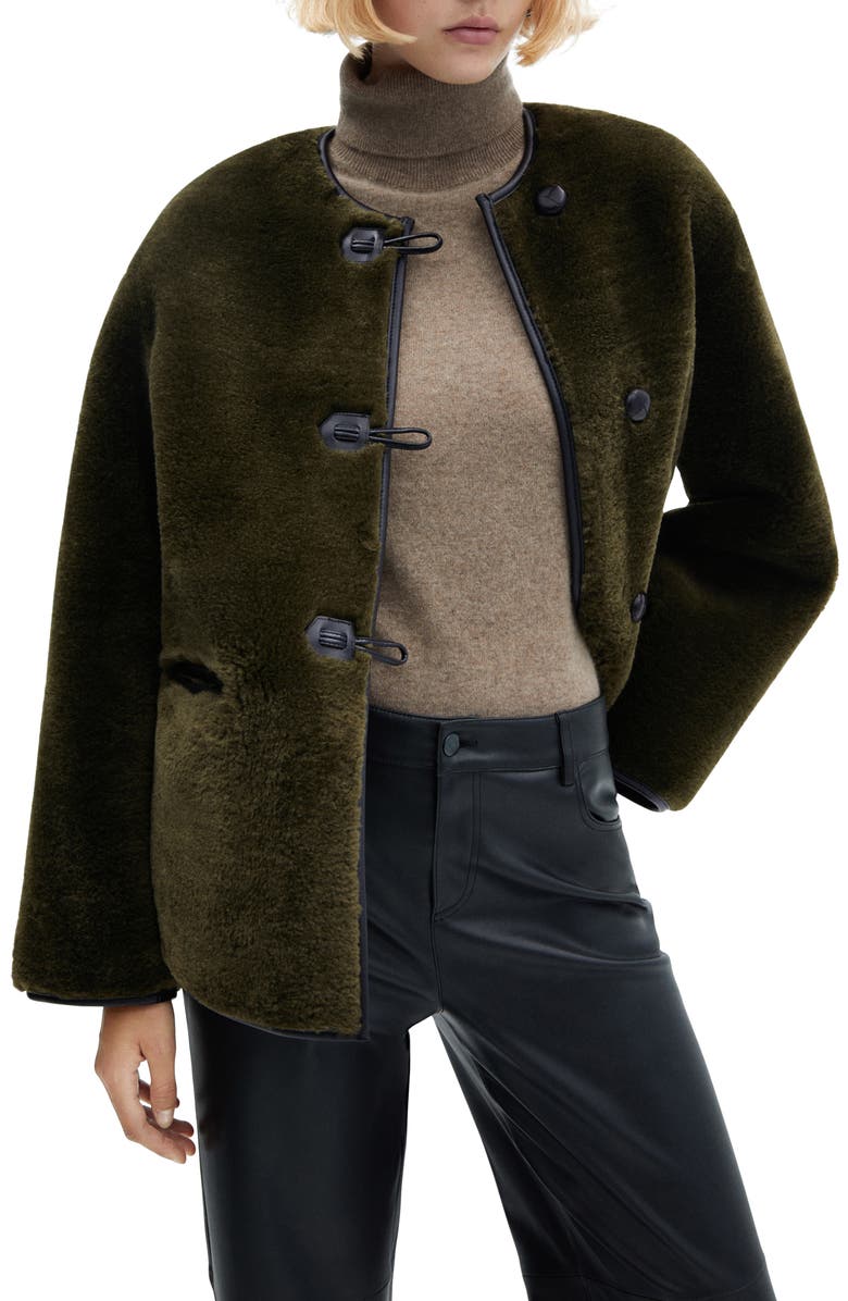 MANGO Faux Fur Jacket, Main, color, Khaki Green