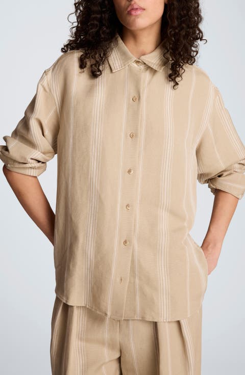 Stripe Button-Up Boyfriend Shirt