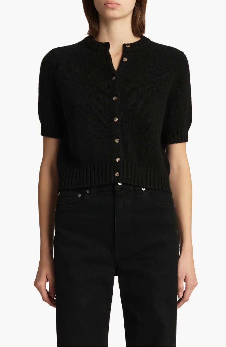 Khaite The Nora Short Sleeve Cashmere Cardigan, Main, color, Black