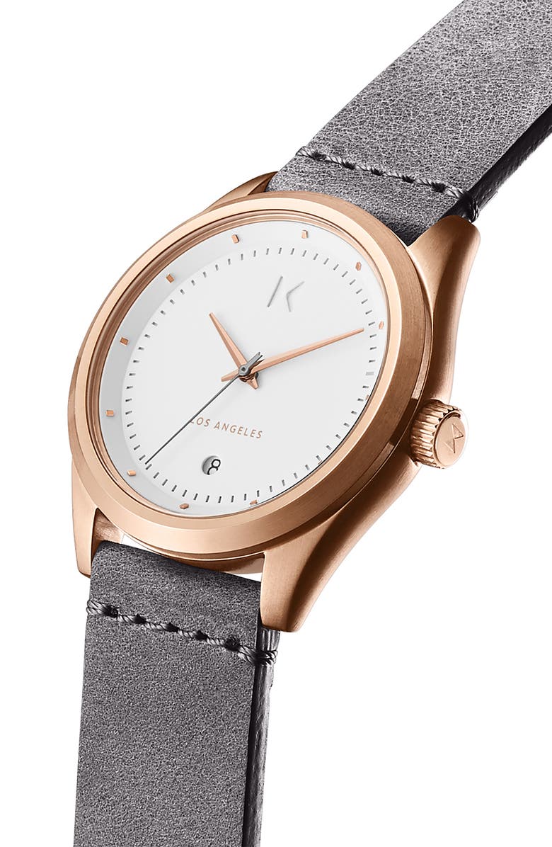 MVMT WATCHES MVMT Time Crusher Leather Strap Watch, 39mm, Alternate, color,