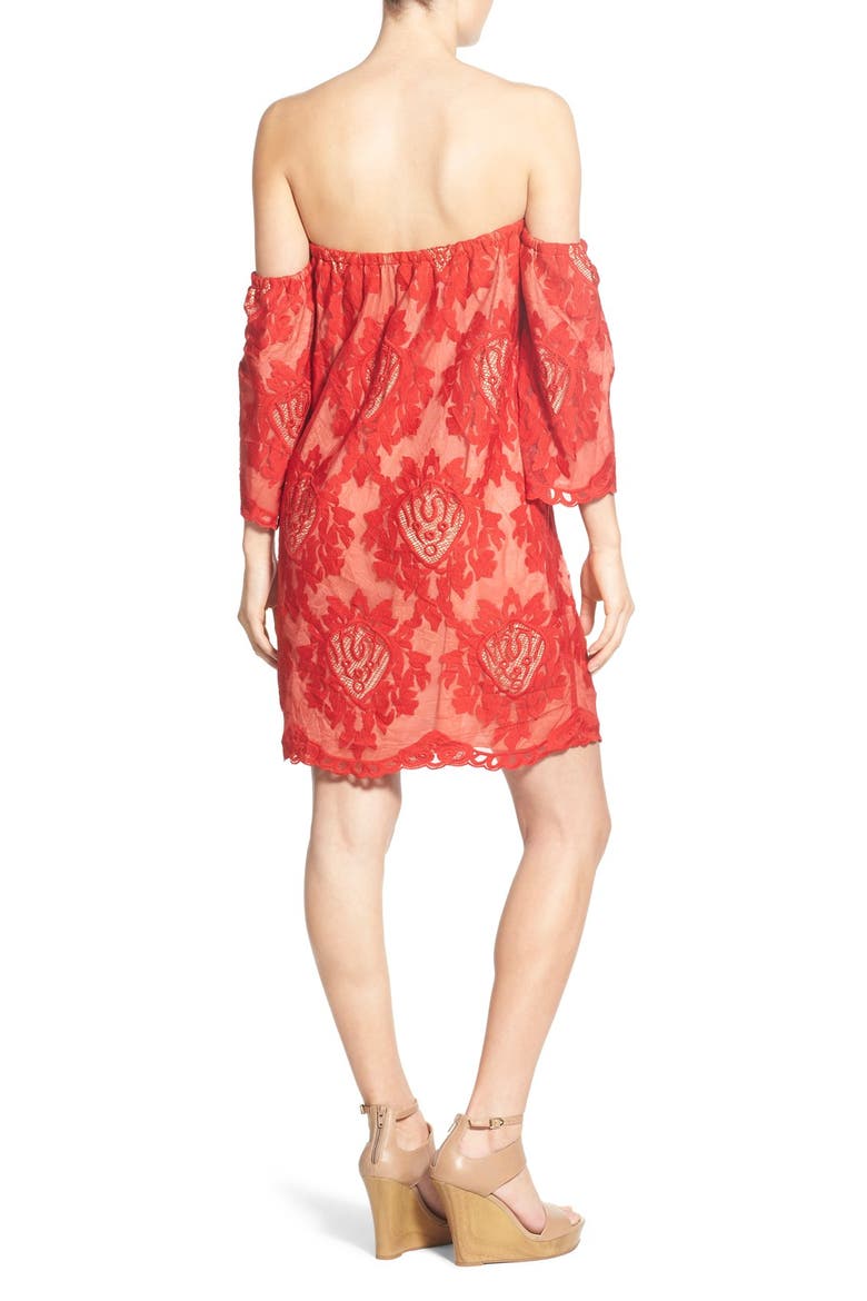 Lace Off the Shoulder Dress, Alternate, color, RED