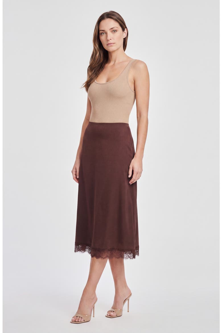Lace Trim Satin Maxi Skirt, Alternate, color, PUCE
