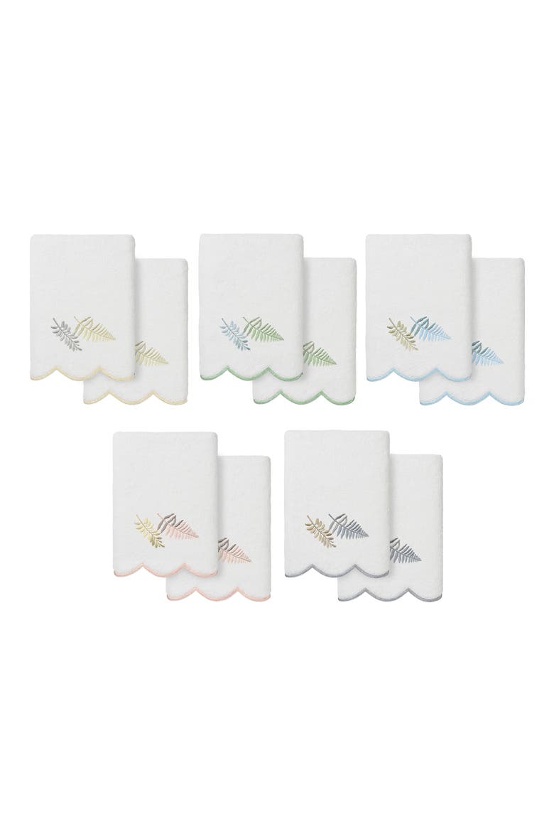 Fern Toss Scallop Pack of 2 Hand Towels, Alternate, color, WHITE/ GREEN