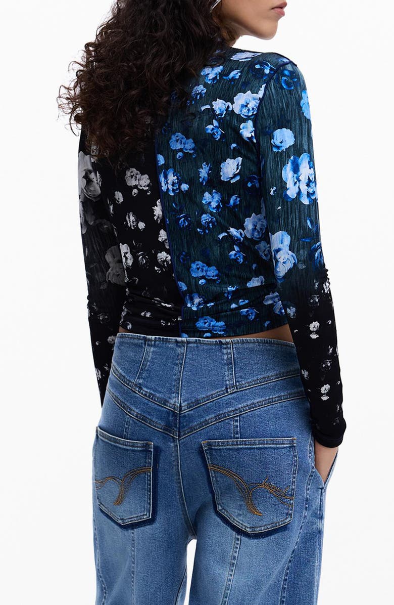 Desigual Floral Print Long Sleeve Shirt, Alternate, color, Black