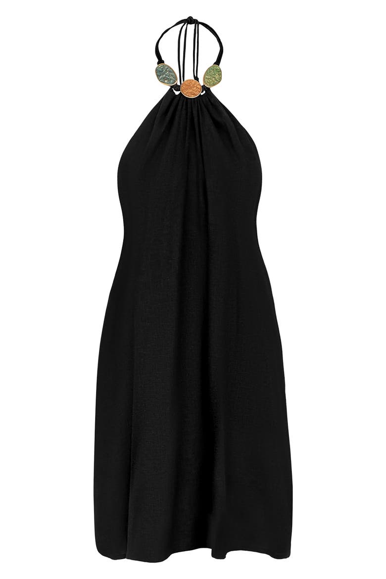Aiden Linen & Cotton Cover-Up Dress, Alternate, color, BLACK