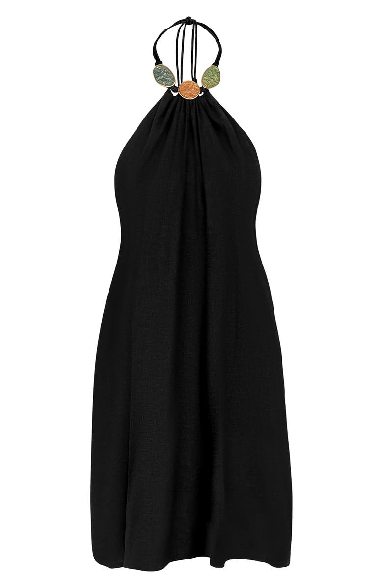 ViX Paula Hermanny Aiden Linen & Cotton Cover-Up Dress, Alternate, color, Black