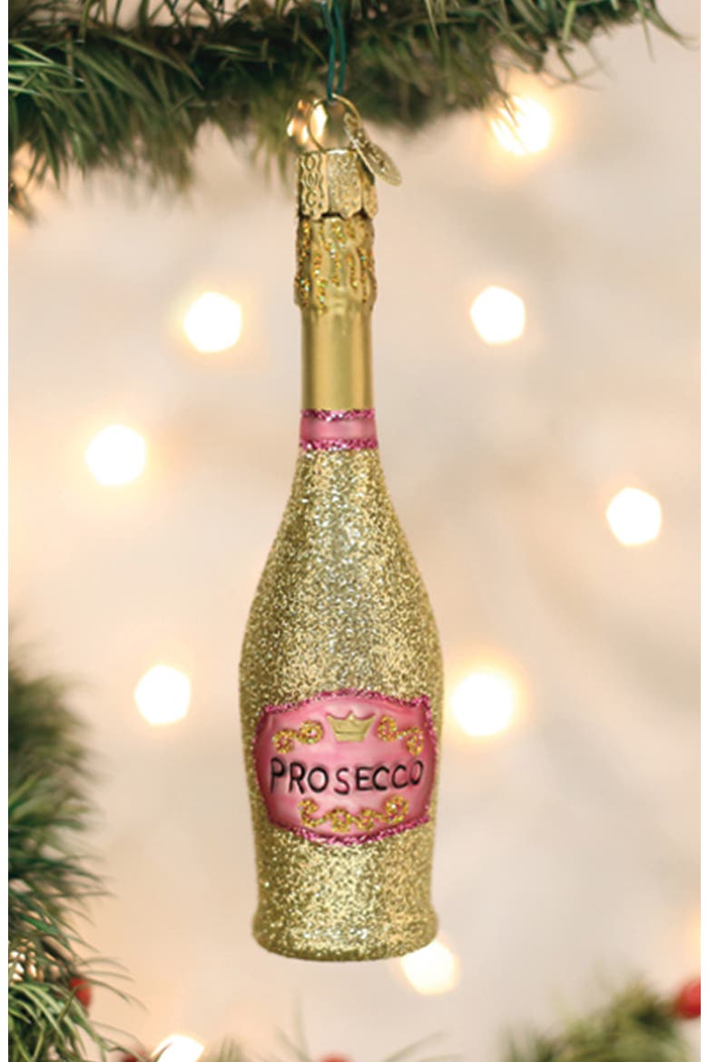 Prosecco Bottle Christmas Ornament, Alternate, color, GOLD