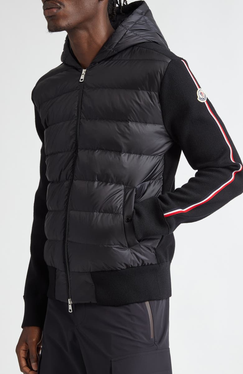 Moncler Hybrid Down & Wool Full Zip Hoodie, Alternate, color, Black